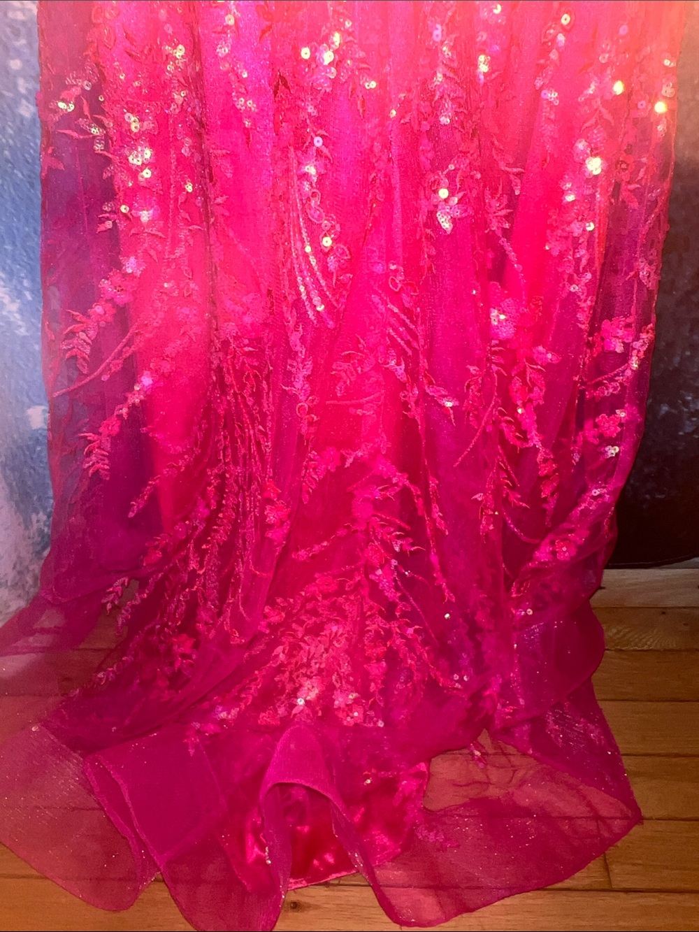 Sherri Hill Hot Pink Sequin High-Slit removable train prom dress - Picture 16 of 17
